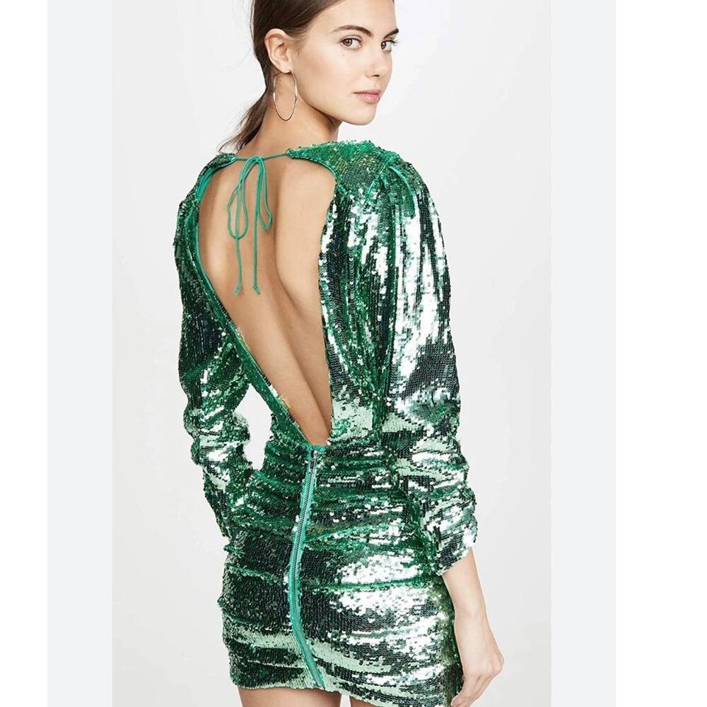 For Love and Lemons Marais Green Sequin Mini Dress with Open Back size S J3 - Picture 1 of 9